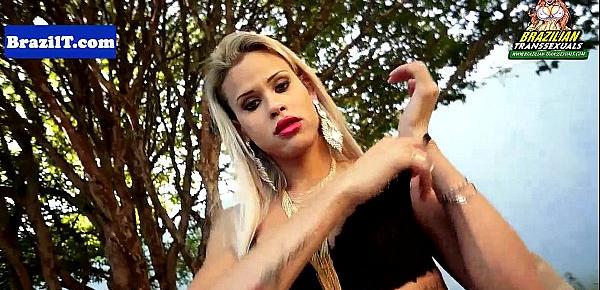  Brazilian tgirl beauty jerking her bigcock